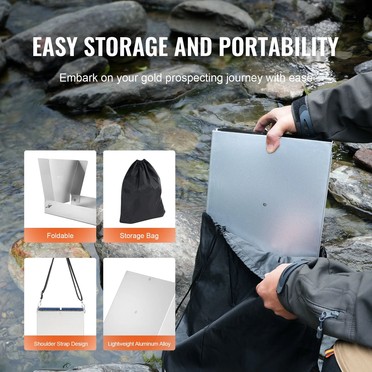 50" Folding Aluminum Alloy Sluice Box with 23 PCS Gold Prospecting Kit G212