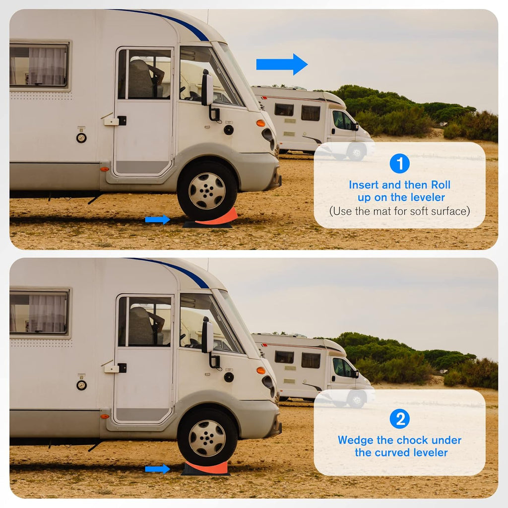 2 Packs Camper Levelers, RV Leveling Blocks Ramp Chock Kit, Curved Leveling Accessories with Anti-Slip Mats, Up to 35,000 lbs O919246