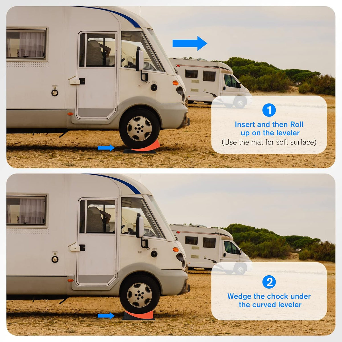 2 Packs Camper Levelers, RV Leveling Blocks Ramp Chock Kit, Curved Leveling Accessories with Anti-Slip Mats, Up to 35,000 lbs O919246