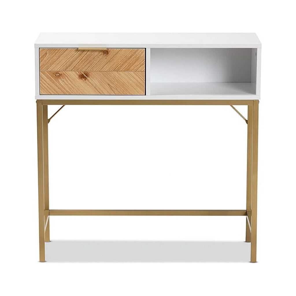 Oak Brown and White 1-Drawer Console W49413