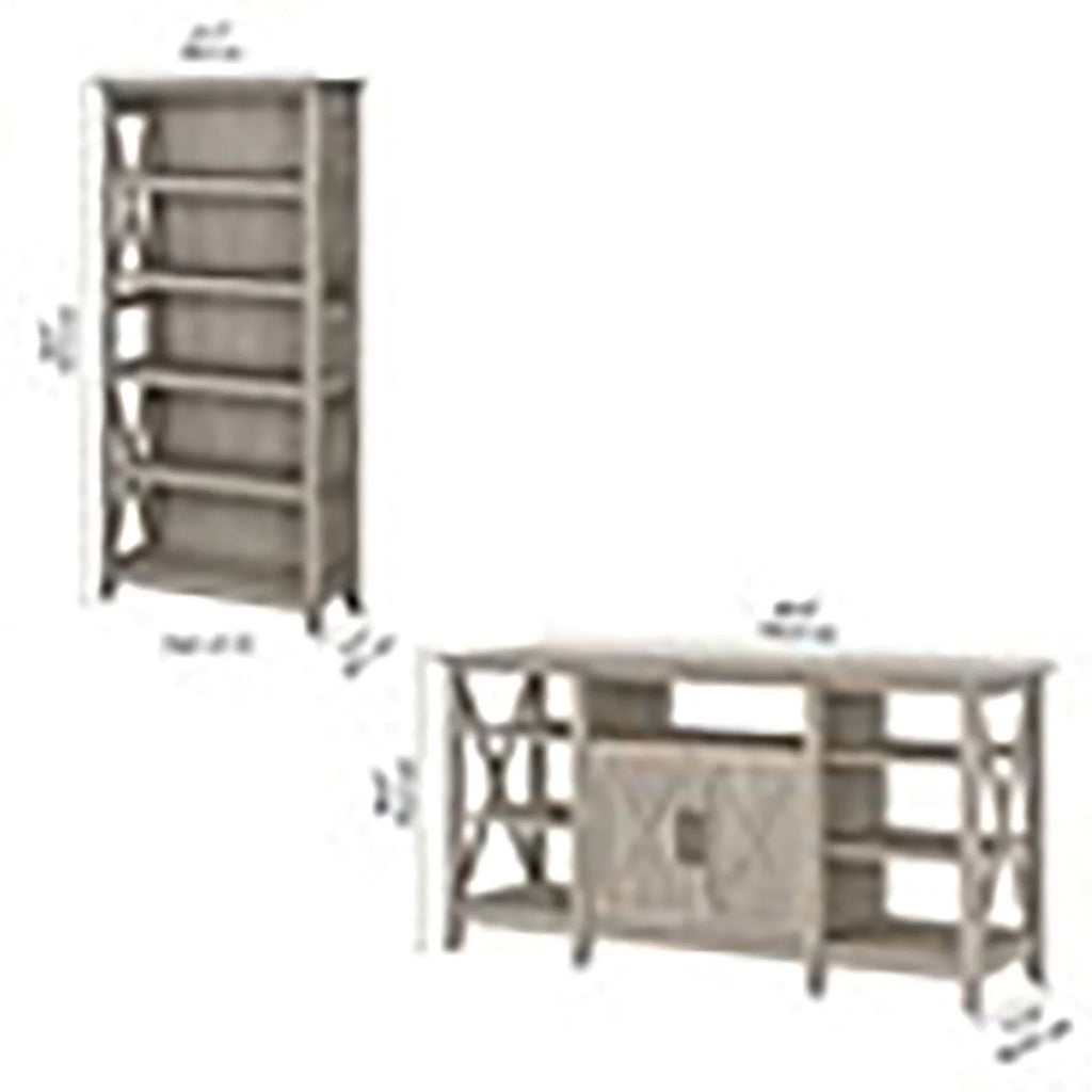 Tall Wood TV Stand with 2 Bookcases V90206