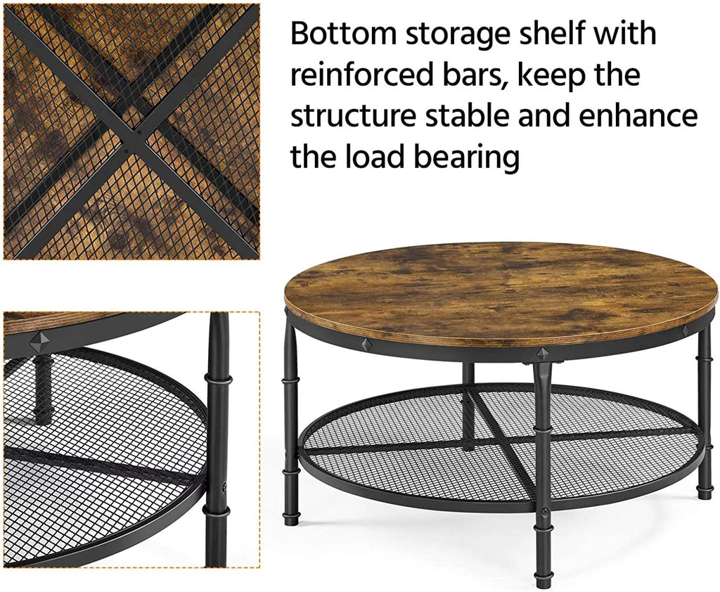 35.5 inch 2-Tier Rustic Wood Coffee Table with Metal Frame H28031