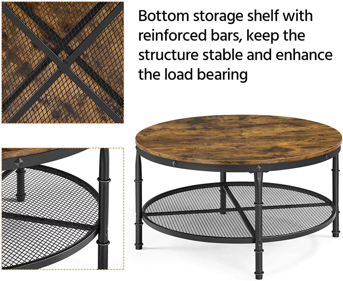35.5 inch 2-Tier Rustic Wood Coffee Table with Metal Frame H28031