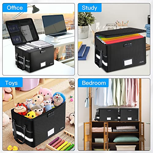Fireproof Document File Organizer Box with Lock, Collapsible Black Y642