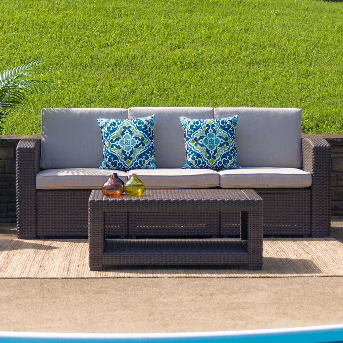 Chocolate Brown Faux Rattan Coffee Table Q3895