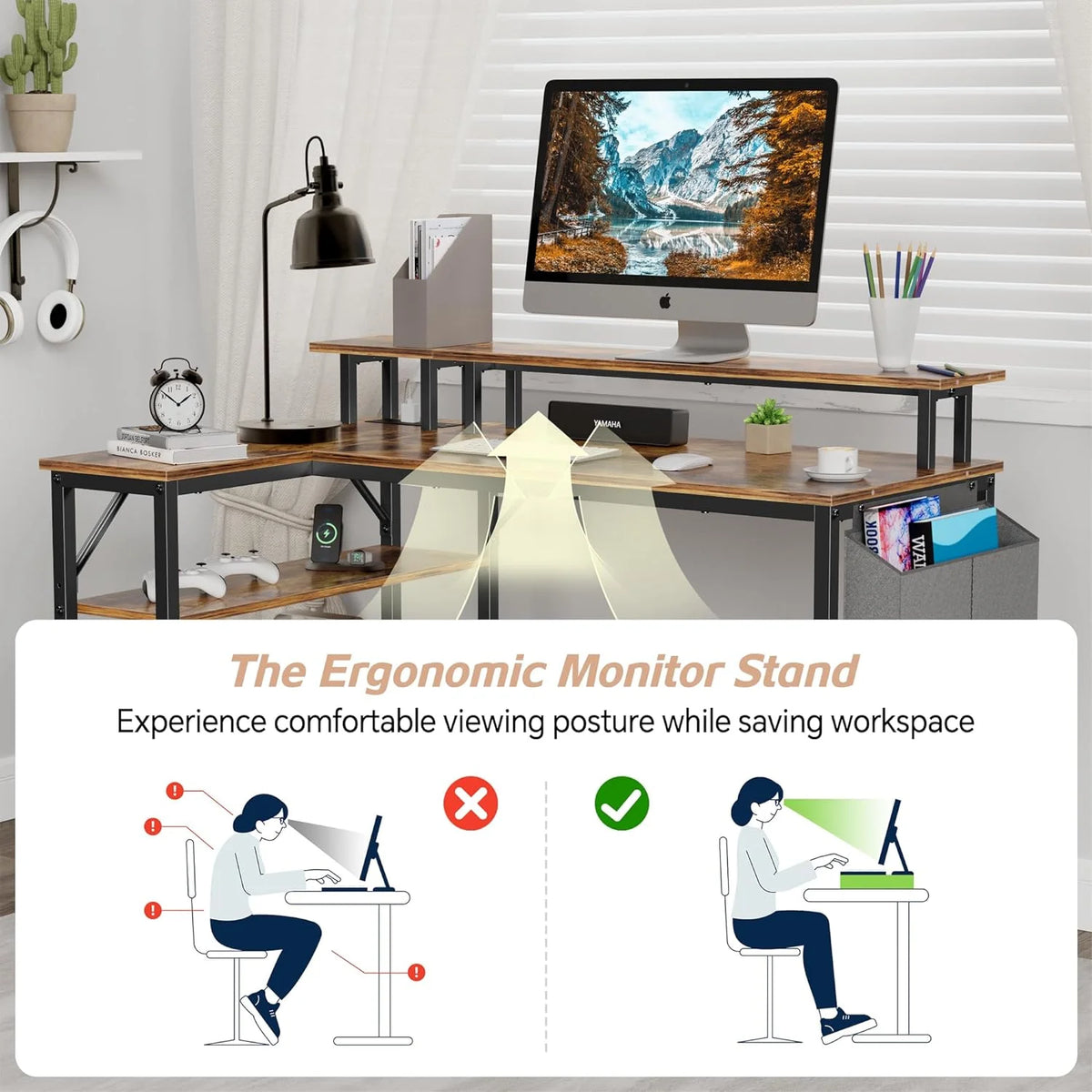 47 Inch L Shaped Desk with Power Outlets & LED Lights Q780