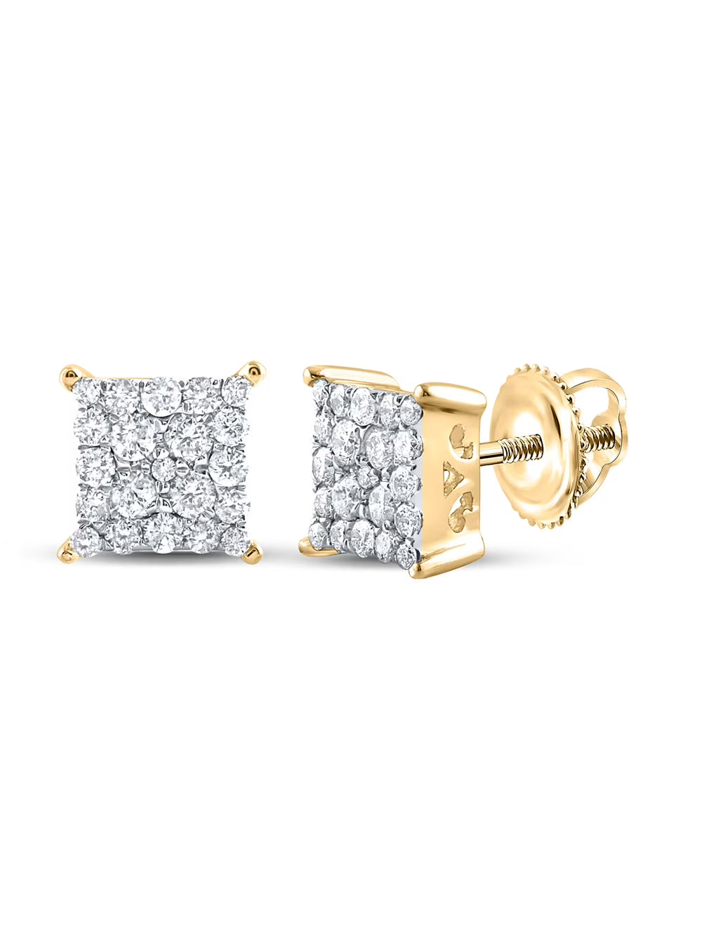 10kt Yellow Gold Square Earrings 1/4 Cttw L618