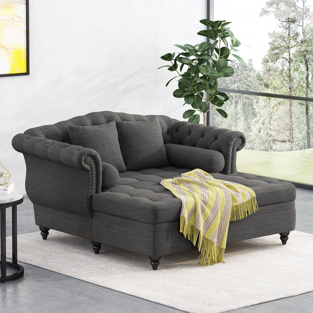 Dark Brown and Charcoal Tufted Chaise Lounge P6219