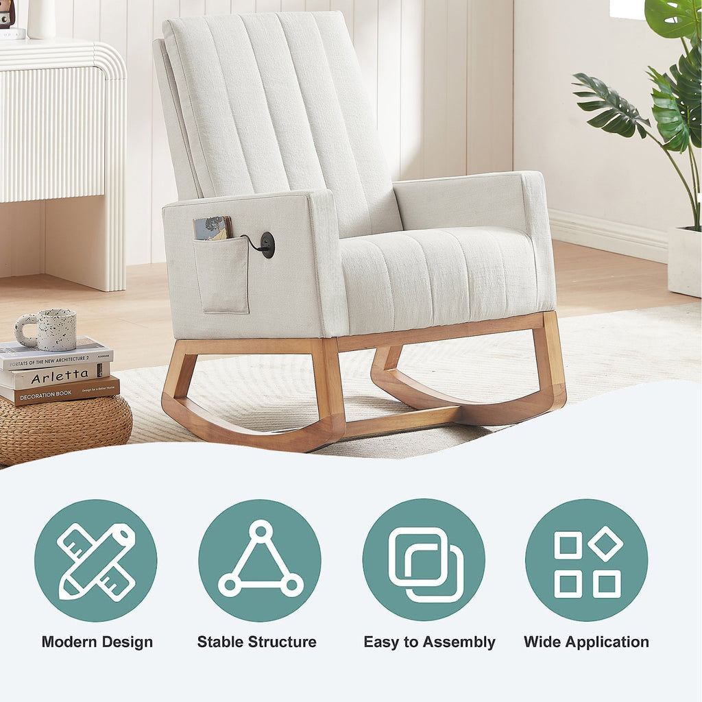 White Linen Rocking Chair Set of 2 C136