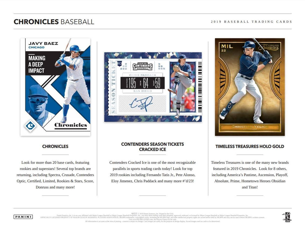 2019 Panini Chronicles Baseball Hobby Box W8848