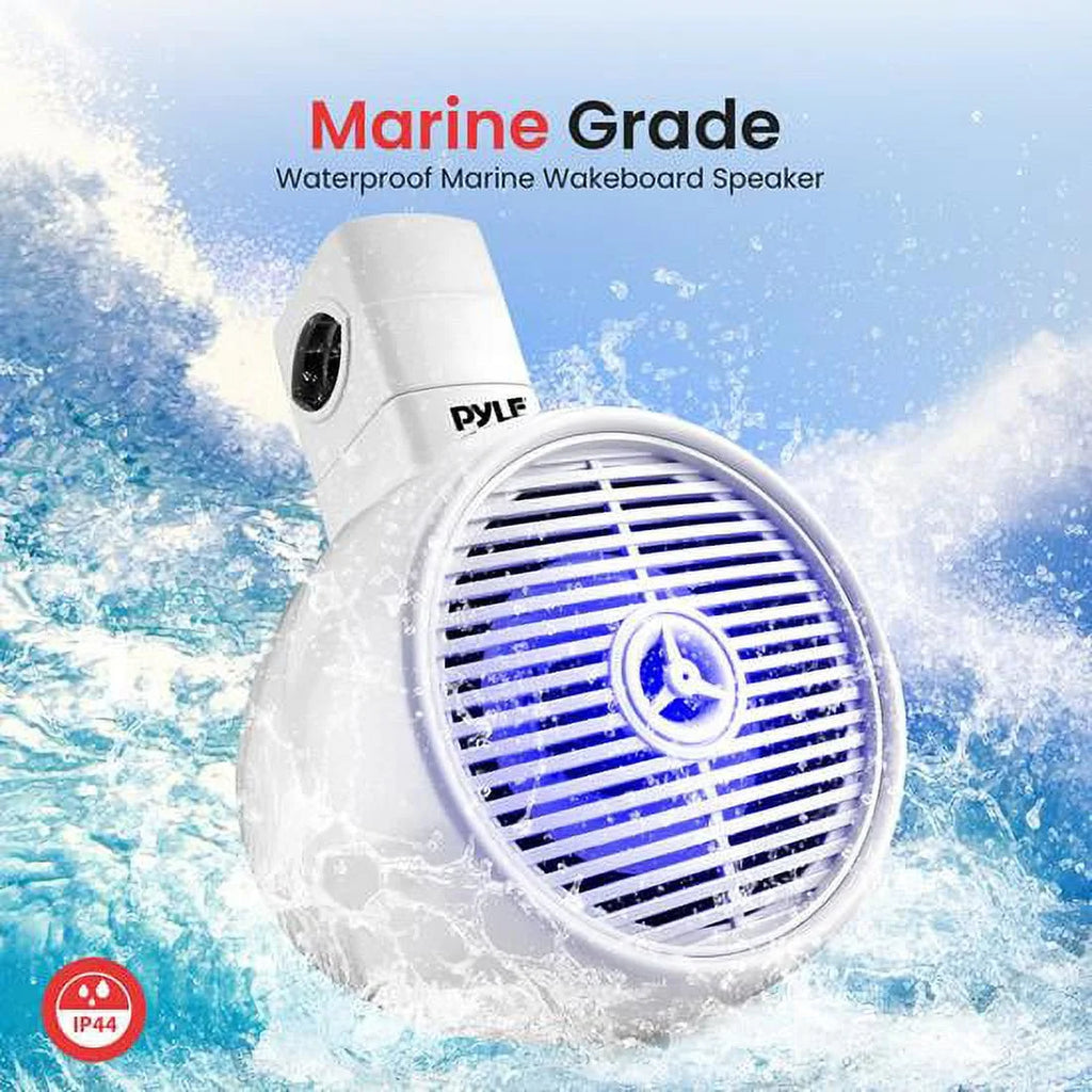 White 8” 300W 2-Way Marine Wakeboard Tower Speaker with LED Light and Brackets C204
