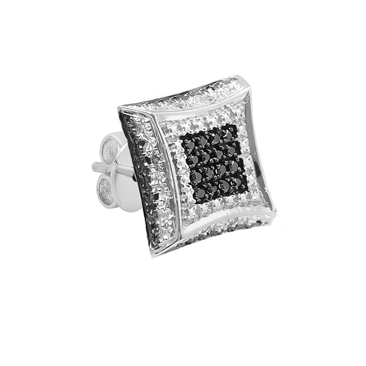 0.08 Carat Round Black & White Diamond Micro Pave Kite Shape Pushback Stud Earring in 925 Sterling Silver L768517
