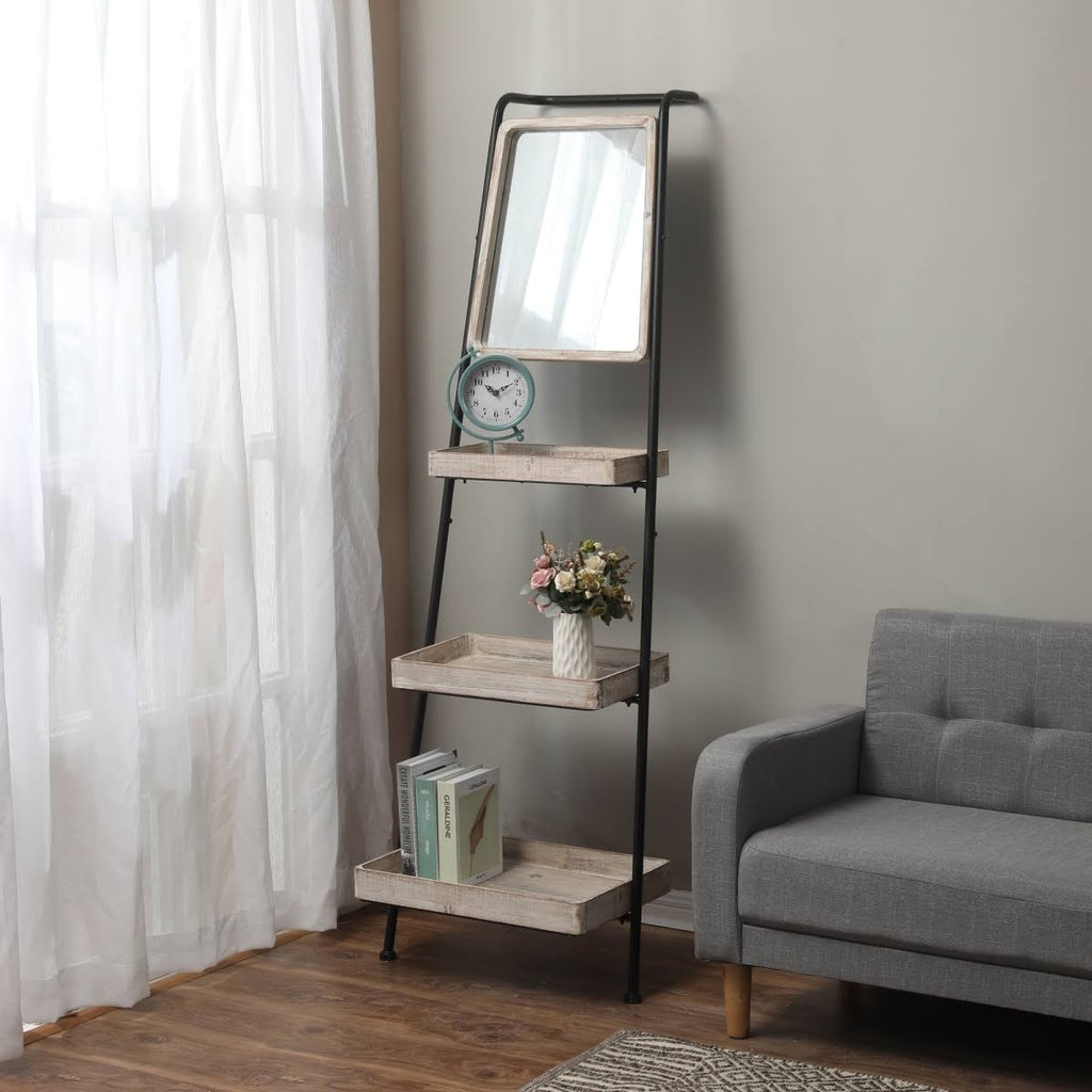 Metal and Wood Three-Tier Ladder Shelf Bookcase O675