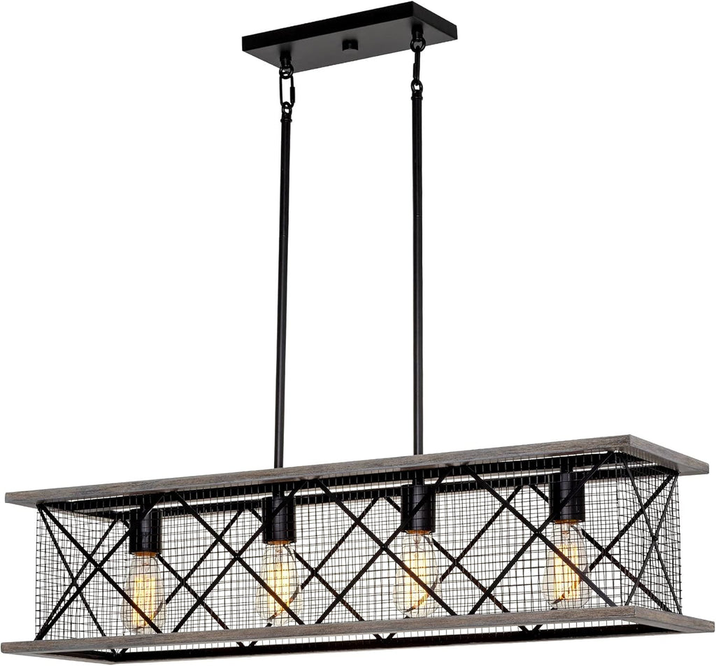 Gray Oak Wood Style Black Finish 4-Light Kitchen Island Light P52673