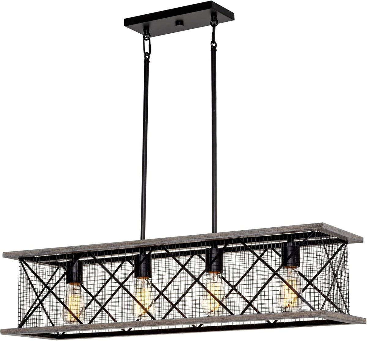 Gray Oak Wood Style Black Finish 4-Light Kitchen Island Light P52673