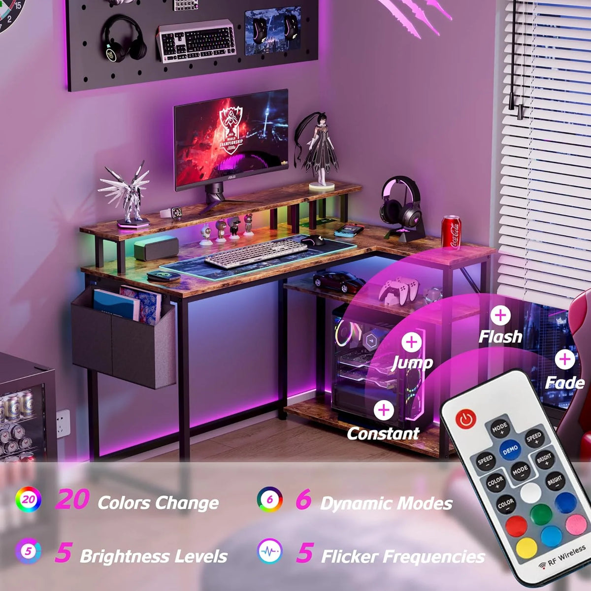 47 Inch L Shaped Desk with Power Outlets & LED Lights Q780