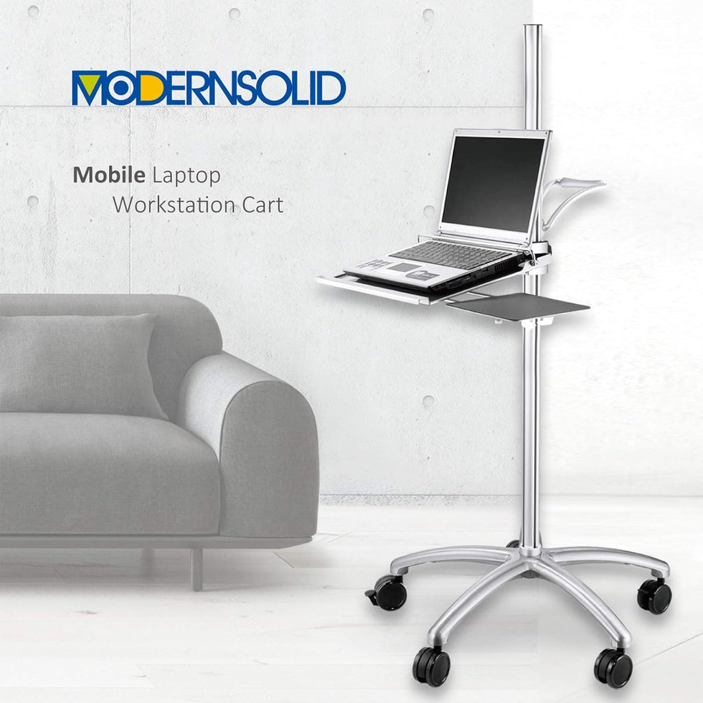 Aluminum Mobile Laptop Cart on Wheels, Height Adjustable Rolling Laptop Stand with Mouse Tray Z842743