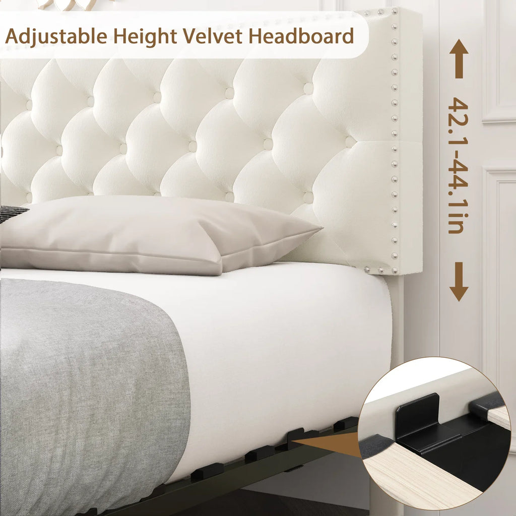 Queen Size Off-White Upholstered Storage Bed with 4 Drawers O608116