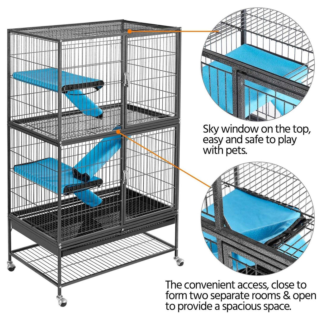 Hammered Black Rolling Metal Small Animal Cage with Removable Ramp U7367