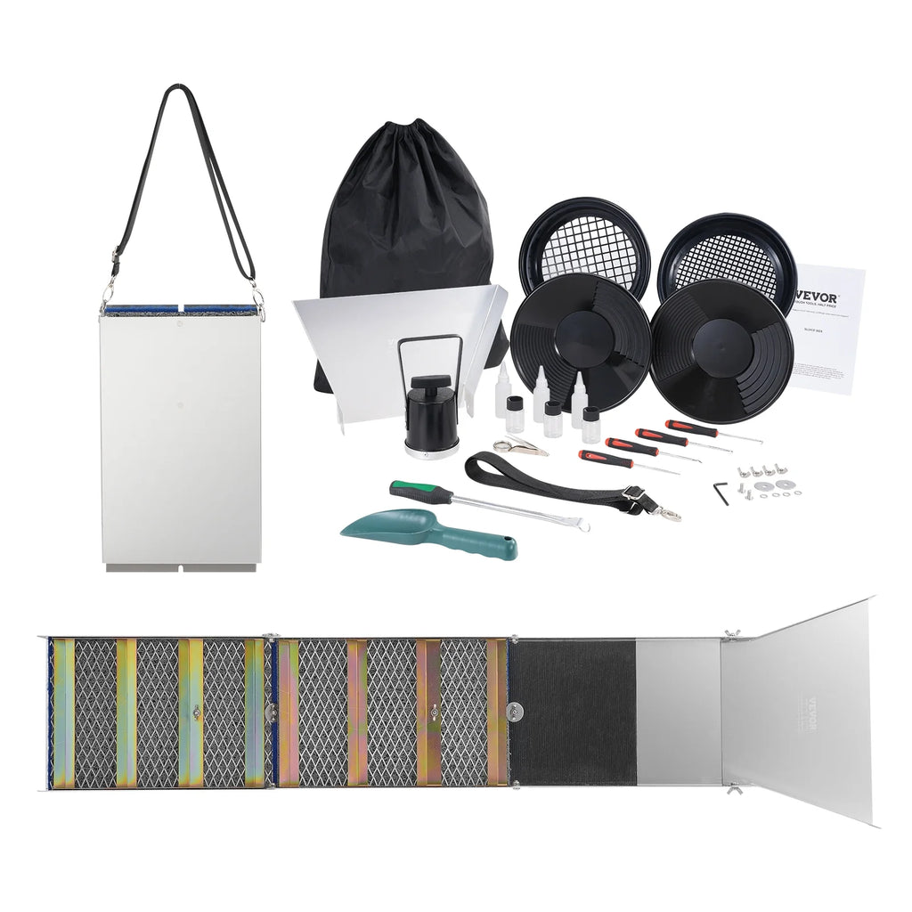 50" Folding Aluminum Alloy Sluice Box with 23 PCS Gold Prospecting Kit G212