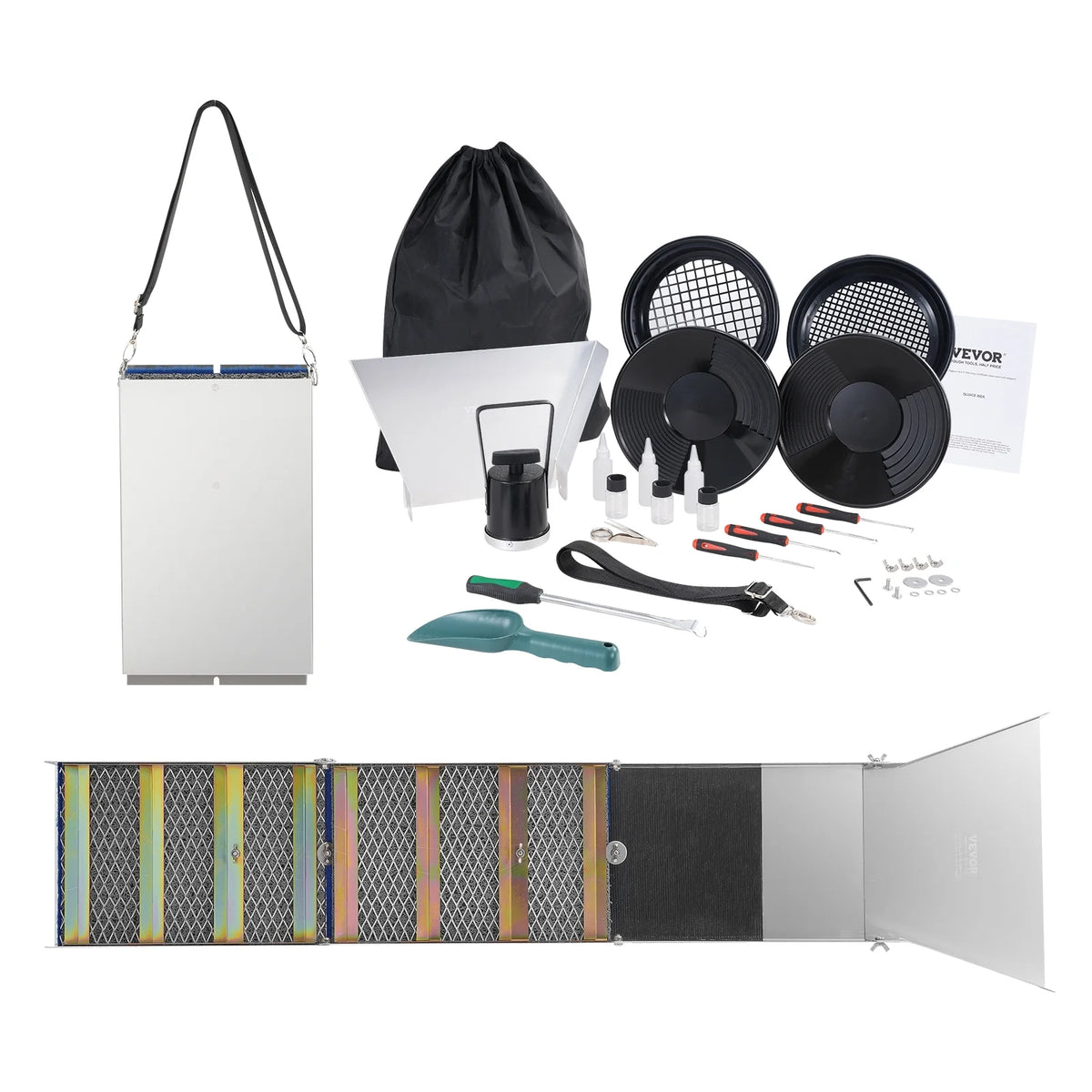 50" Folding Aluminum Alloy Sluice Box with 23 PCS Gold Prospecting Kit G212
