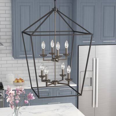 Polished Chrome/Black 8 - Light Lantern Tiered Chandelier A6076