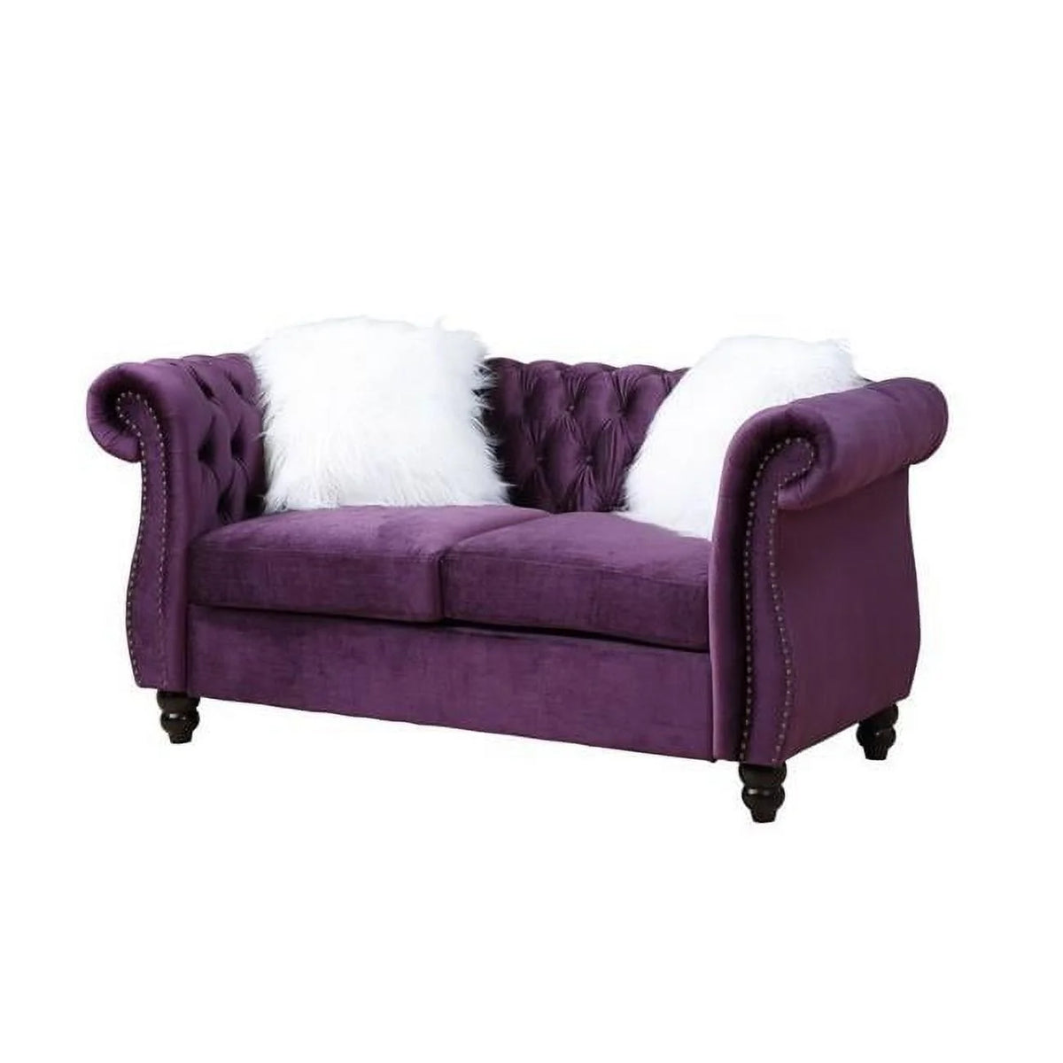 Purple Velvet Loveseat with 2 Pillows J2740