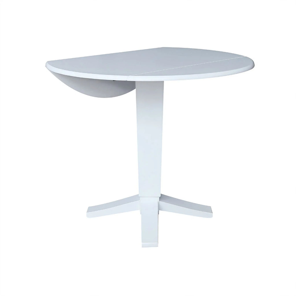 42" Round Solid Wood Dual Drop Leaf Pedestal Dining Table in White C84822
