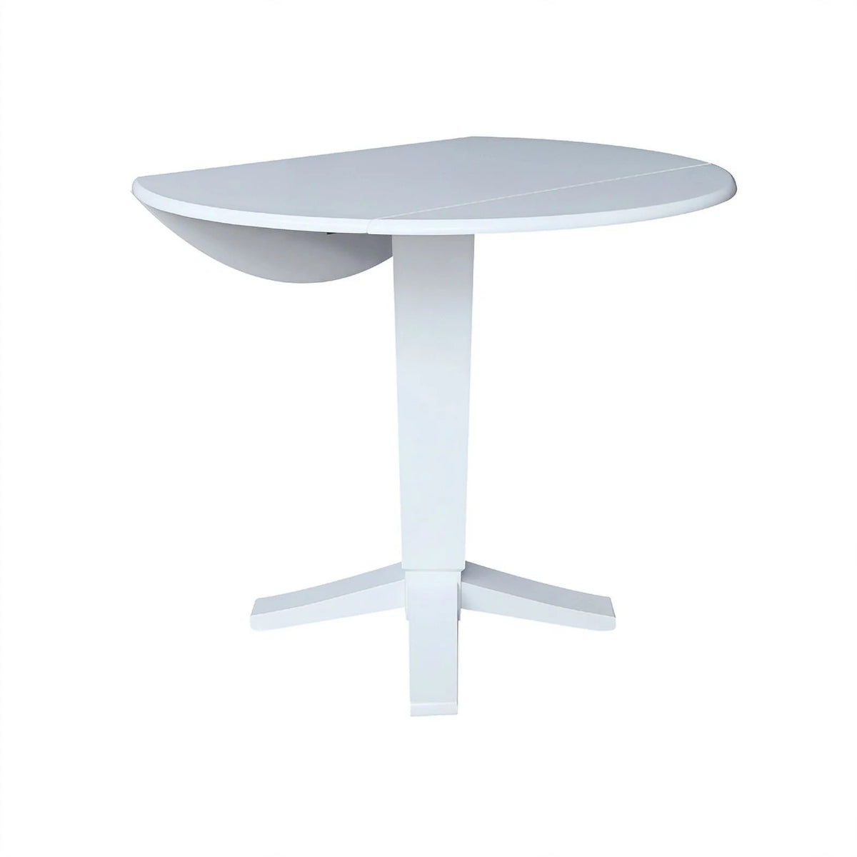42" Round Solid Wood Dual Drop Leaf Pedestal Dining Table in White C84822
