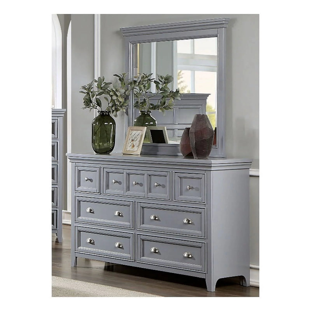Gray 7-Drawer Wood Dresser with Mirror N275