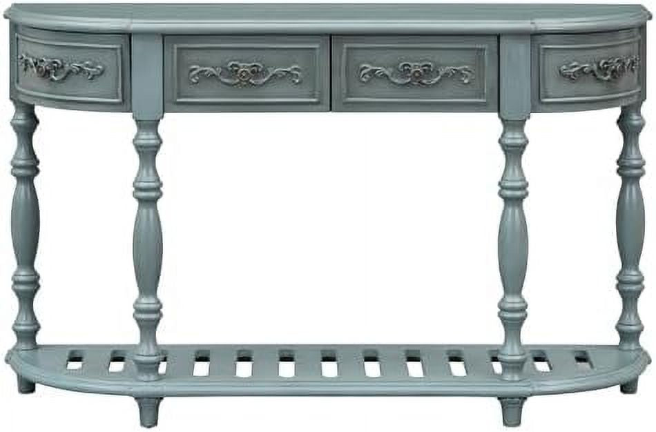 Retro Curved Console Table with 2 Top Drawers and Solid Wooden Frame P39818