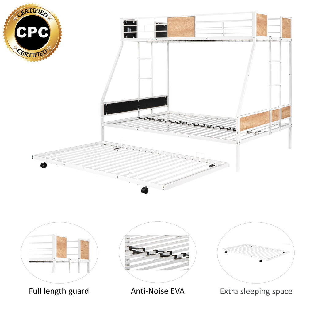 Twin Over Twin Full Metal Bunk Bed Frames with Trundle & Two-Side Ladders M4019