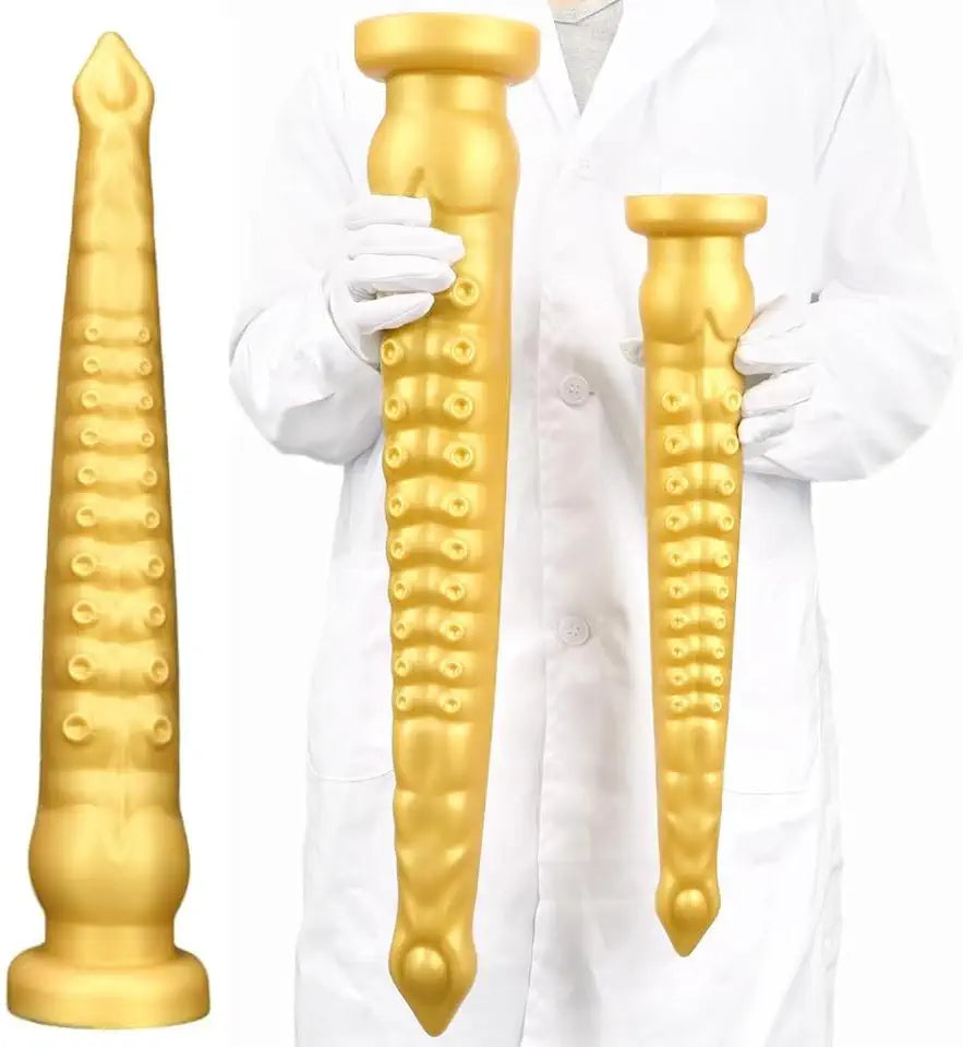 Gold Silicone XXL Octopus Tentacle Anal Plug Dildo with Suction Q818