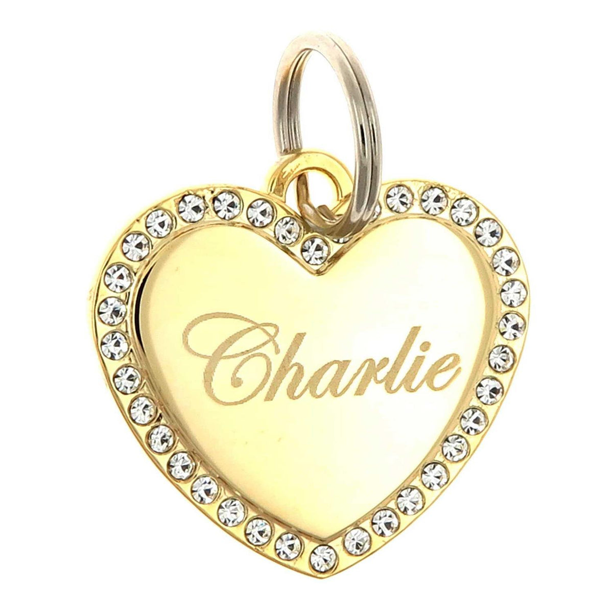Custom Engraved Gold-Plated Heart Rhinestones Pet ID Tag Y256