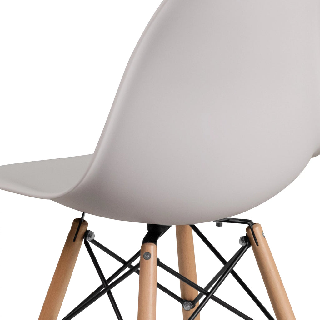 White Plastic Chair with Wooden Legs T9242