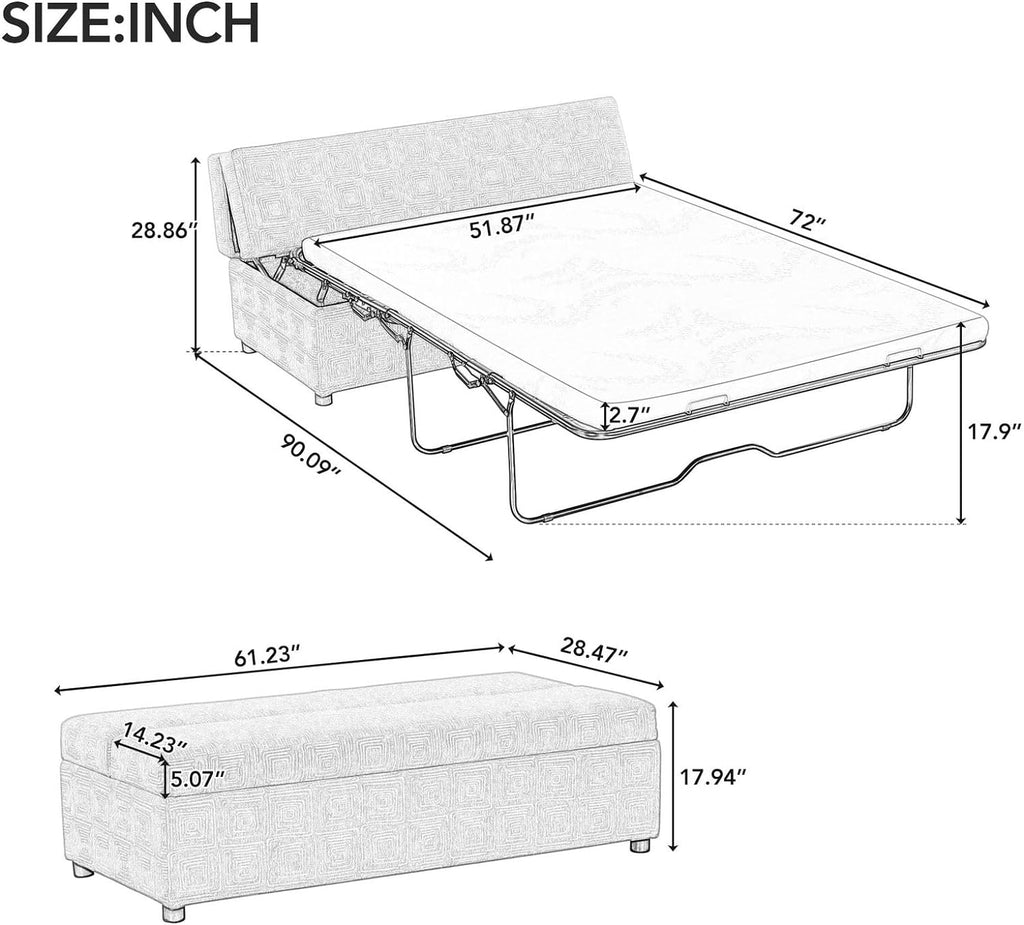 Full Size Folding Ottoman Bed with Mattress Y3711