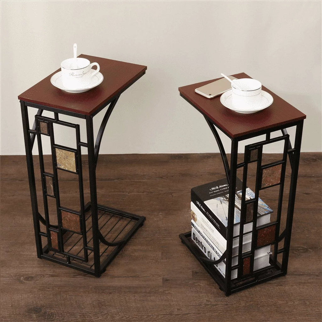 C-Shaped End Table with Geometric Pattern K763