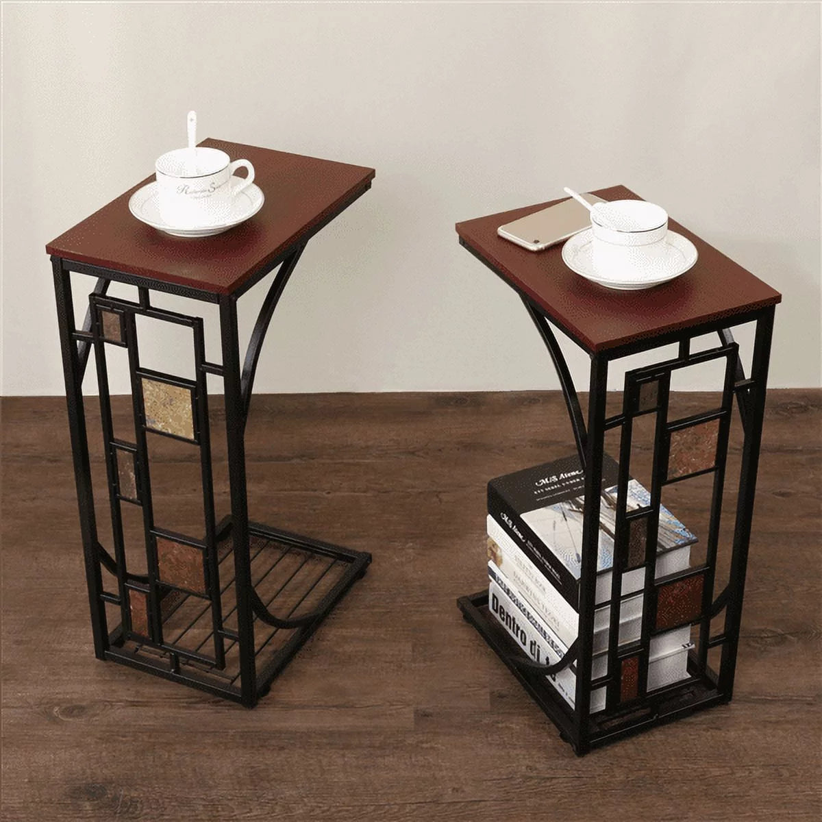 C-Shaped End Table with Geometric Pattern K763