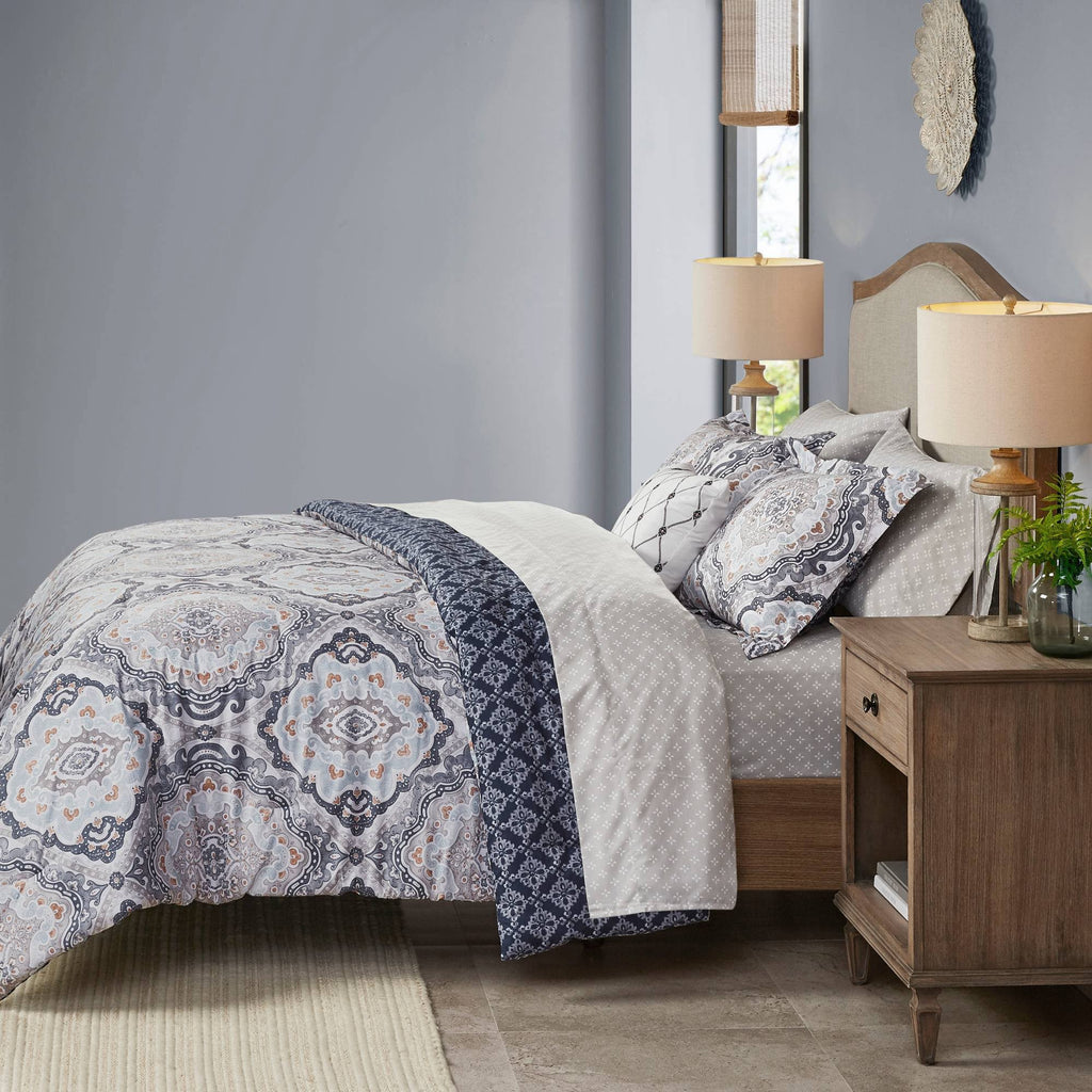 Navy King Reversible Complete Bedding Set O3231