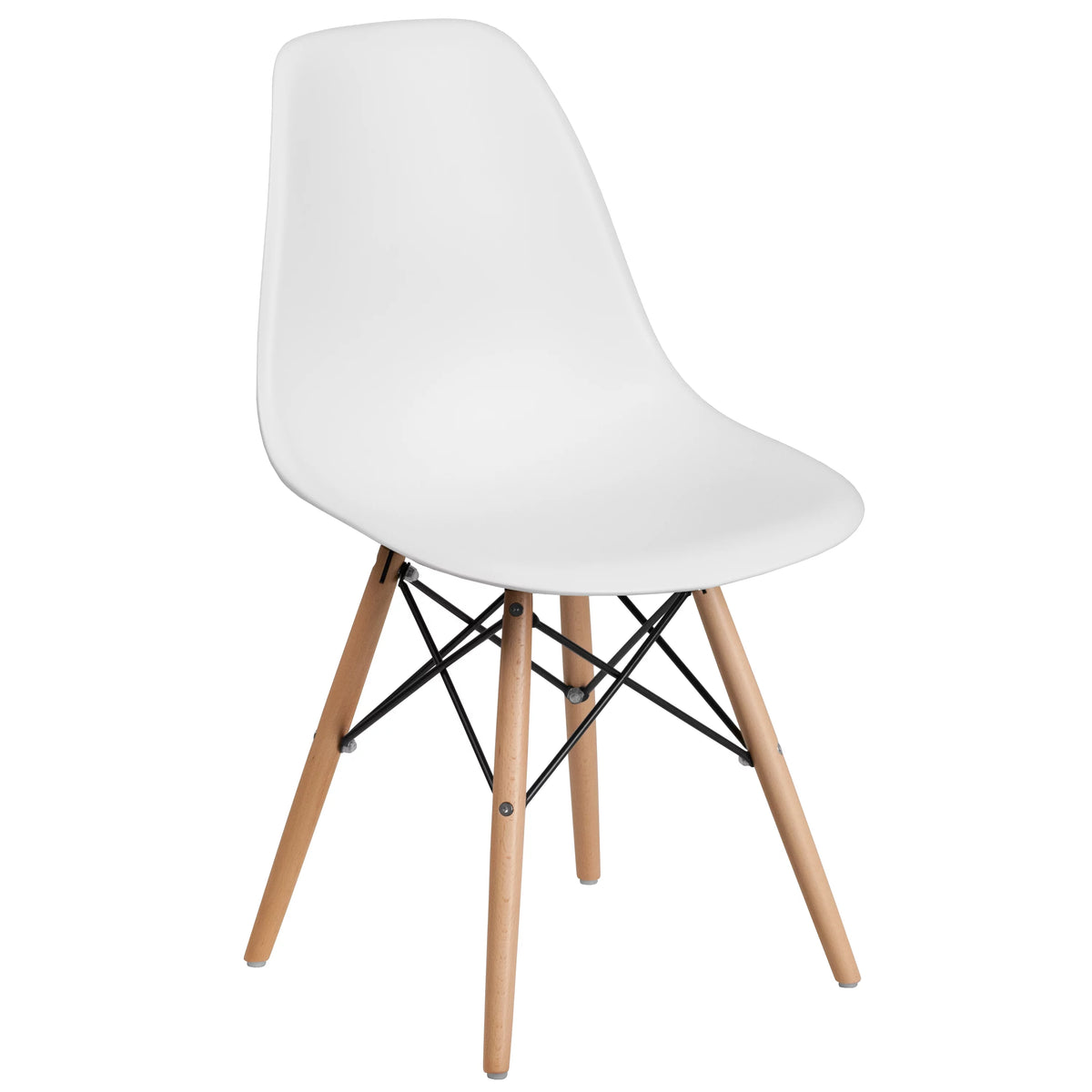 White Plastic Chair with Wooden Legs T9242