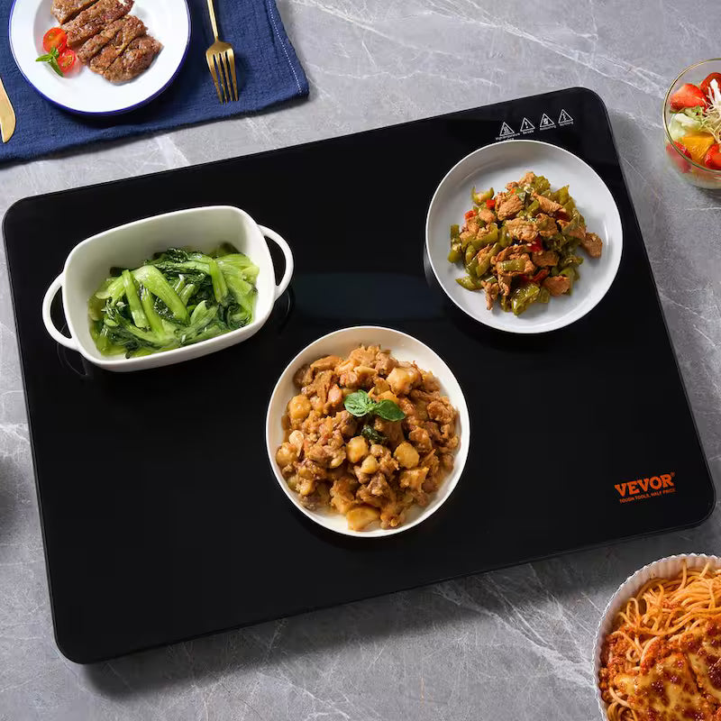 Black Portable Tempered Glass Electric Warming Tray F681732