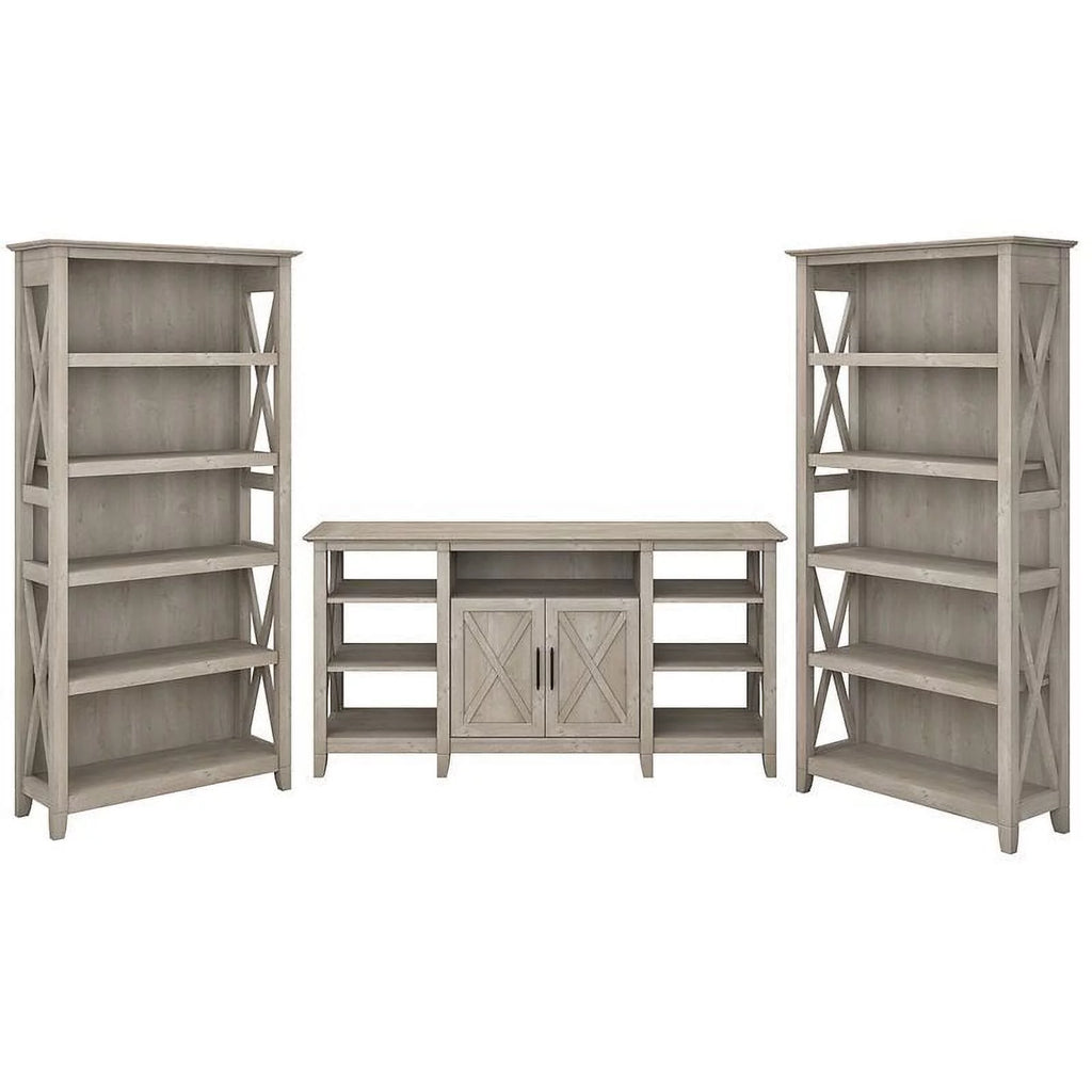 Tall Wood TV Stand with 2 Bookcases V90206