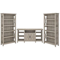Tall Wood TV Stand with 2 Bookcases V90206