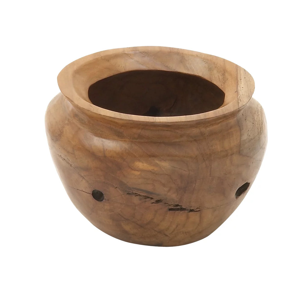 9" Handmade Round Brown Teak Wood Decorative Bowl R502