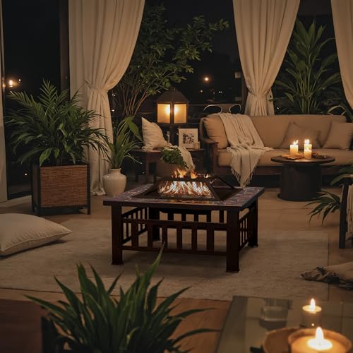 32 Inch Metal Fire Pit with Waterproof Cover H675