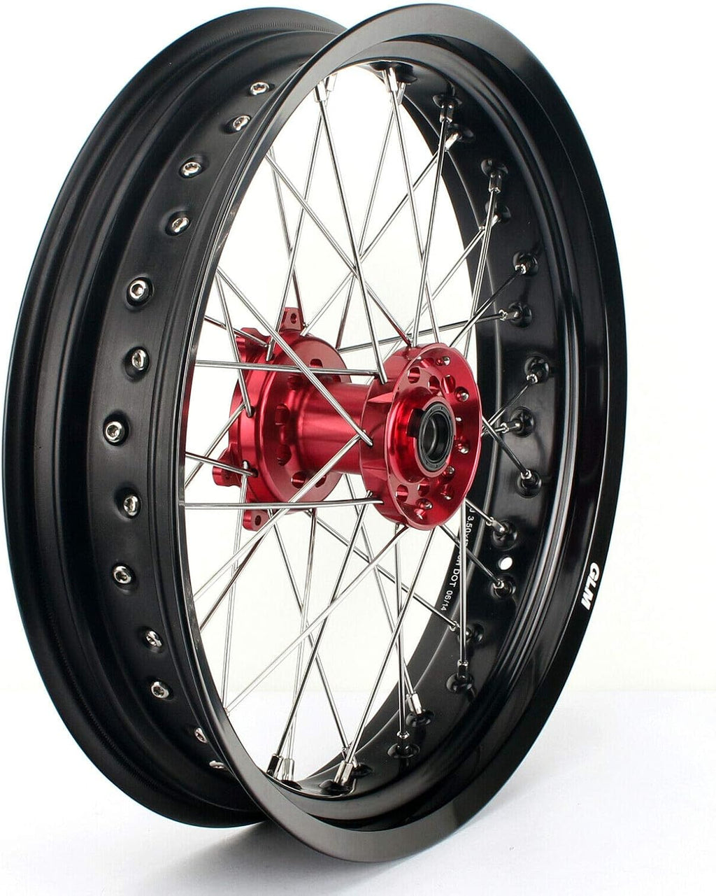 17 x 3.5 Supermoto Front Complete Wheel Set Rim Spokes Red Hub D841006