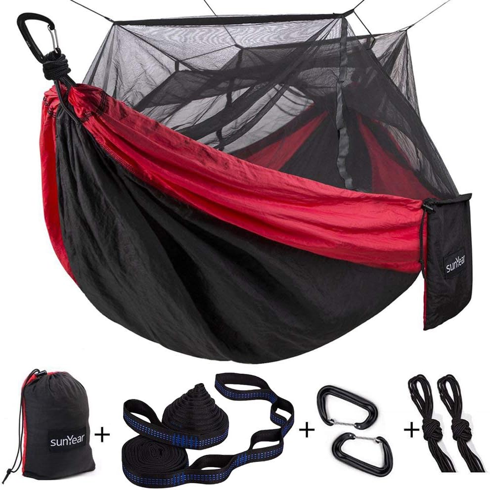 Portable Double Hammock with Net, 2 Person Hammock Tent with Straps O702333