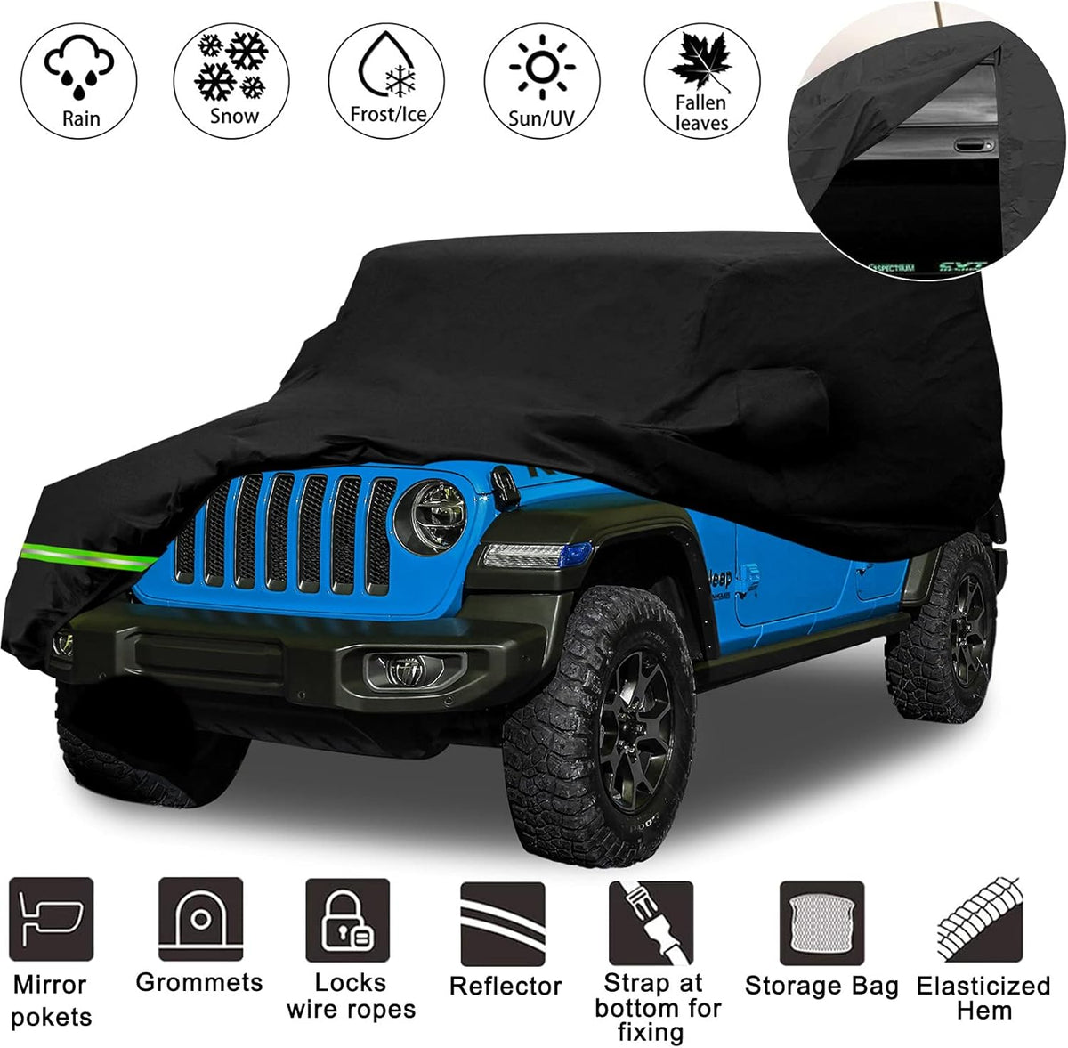 Waterproof Car Covers for Jeep Wrangler 4 Doors 190T Pack of 2 Z456