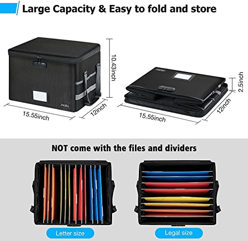 Fireproof Document File Organizer Box with Lock, Collapsible Black Y642