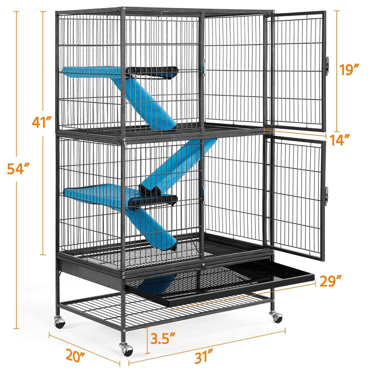Hammered Black Rolling Metal Small Animal Cage with Removable Ramp U7367